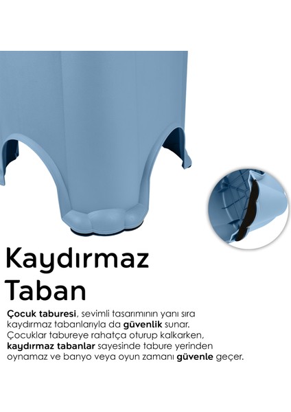 Meleni Baby Kaydırmaz Tabanlı Çocuk Taburesi - Figürlü Banyo Lavabo Yükseltici Tabure - Mavi