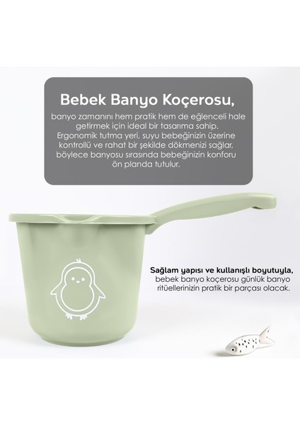 3'lü Bebek Banyo Seti - Vakum Tabanlı Yıkama Aparatı - Banyo Su Kovası - Maşrapa - Yeşil fırsatları