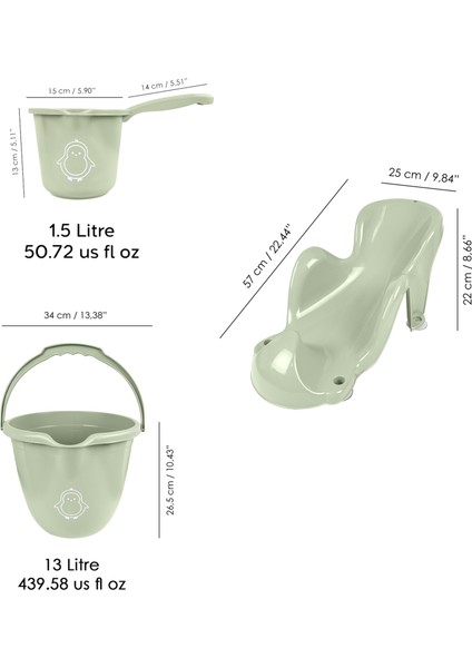 3'lü Bebek Banyo Seti - Vakum Tabanlı Yıkama Aparatı - Banyo Su Kovası - Maşrapa - Yeşil indirimleri