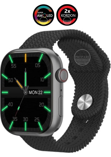 Watch 9 Pro Plus Multi Uyumlu Vidalı Titanyum Kasa Pusulalı 45MM Kilitli 2 Kordonlu Akıllı Saat