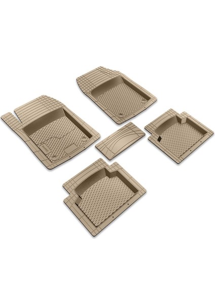 3D Plus Ekstra Havuzlu Kauçuk Paspas Kahve-Taba 5 Parça