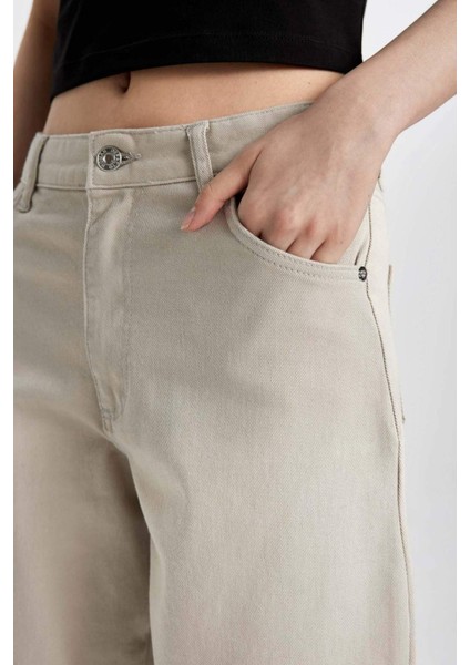 Culotte Gabardin Kumaş Pantolon Yüksek Bel Basic Düz Cepli Geniş Bol Paça C7535AX24SM