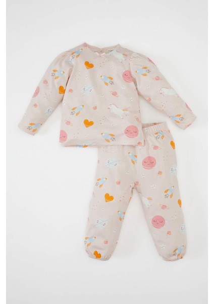 Kız Bebek Pijama Takım Desenli Penye Uzun Kollu Üst Beli Lastikli Uzun Alt C9637A524AU