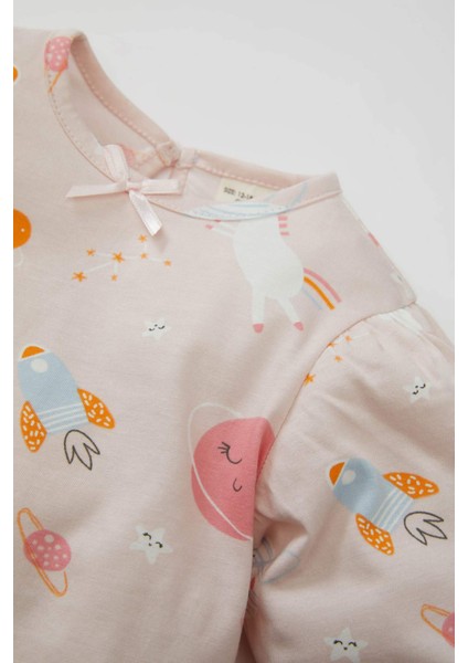 Kız Bebek Pijama Takım Desenli Penye Uzun Kollu Üst Beli Lastikli Uzun Alt C9637A524AU