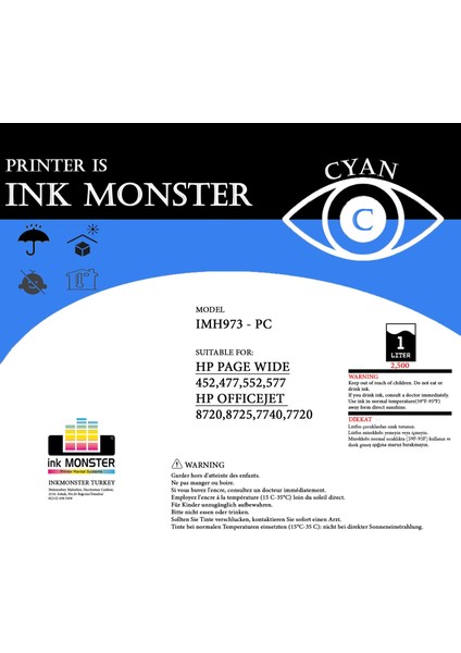 Inkmonster® Hp 971 Pigment Mavi Şişe Mürekkep 1lt