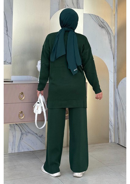 Taş Detaylı Tunik ve Pantolon Ikili Triko Takım 2-1545 Zümrüt fiyatları
