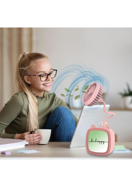 Pembe Şarjlı HP10 Figürlü Işıklı Masa Fanı Pembe Plastik Kablosuz -Şarj Edilebilir fırsatları