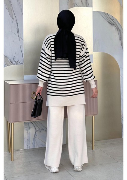 Yaka Bağlama Detaylı Tunik ve Pantolon Ikili Triko Takım 2-1515 Taş fiyatları