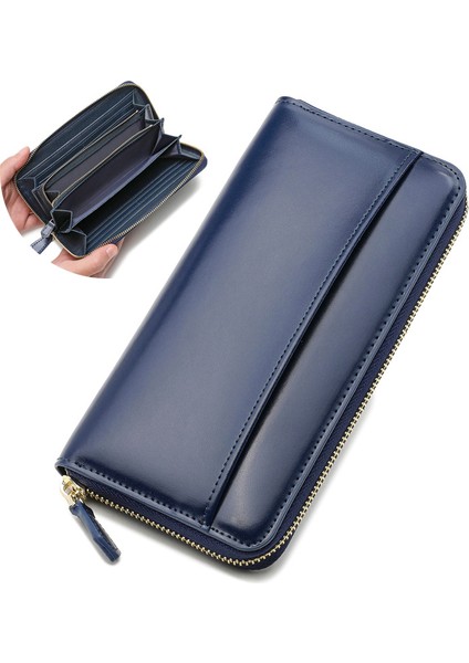 Büyük Kapasiteli Sığır Derisi Kadın Fermuarlı Cüzdan Uzun (Yurt Dışından)