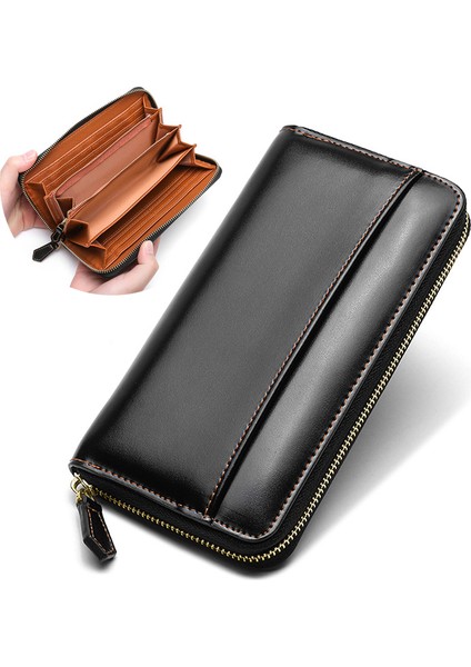 Büyük Kapasiteli Sığır Derisi Kadın Fermuarlı Cüzdan Uzun (Yurt Dışından)