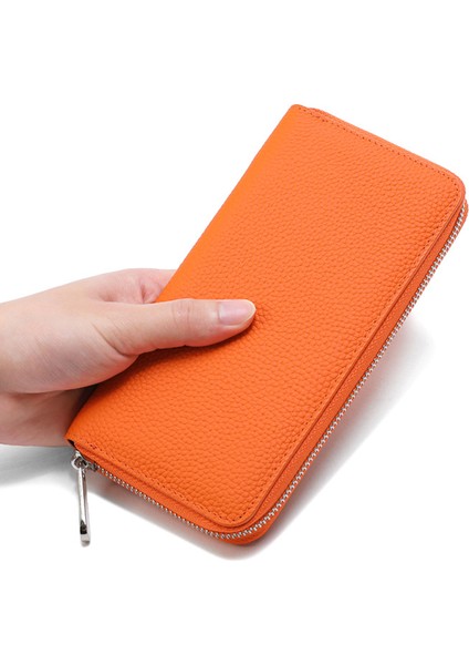 Büyük Kapasiteli Sığır Derisi Kadın Fermuarlı Cüzdan Uzun (Yurt Dışından)