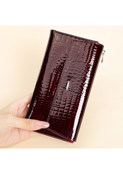 Hakiki Deri, Uzun Cüzdan, Geniş Kapasite, Çoklu Kart Yuvası, Kadın Clutch, Rugan (Yurt Dışından)