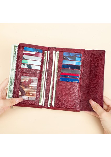 Hakiki Deri, Uzun Cüzdan, Geniş Kapasite, Çoklu Kart Yuvası, Kadın Clutch, Rugan (Yurt Dışından)