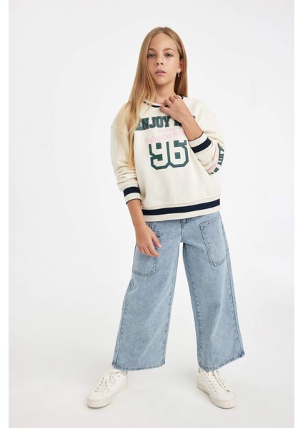 Kız Çocuk Relax Fit V Yaka Baskılı Okul Sweatshirt C7789A824AU fiyatları