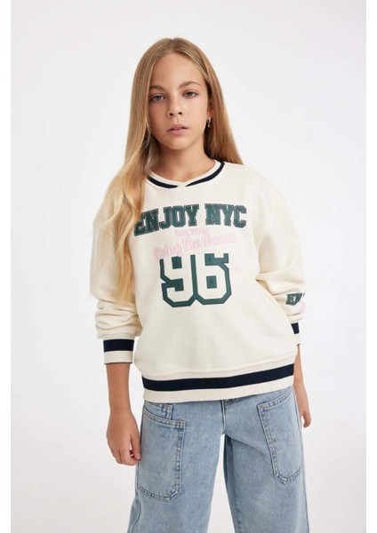 Kız Çocuk Relax Fit V Yaka Baskılı Okul Sweatshirt C7789A824AU fırsatları