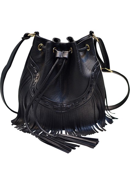 Kadın Çantası Ipli Püsküllü Kova Çanta Omuz Crossbody Çanta (Yurt Dışından)