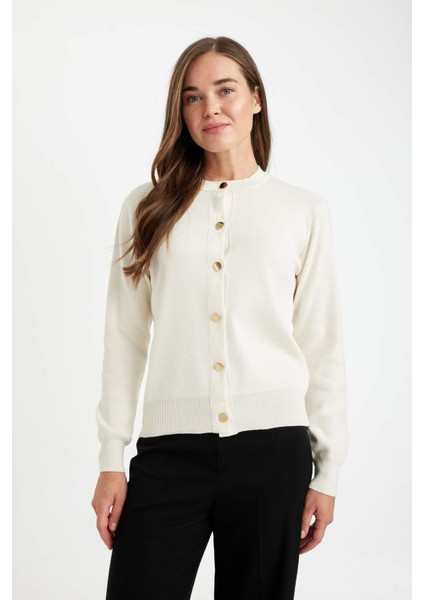 Regular Fit Bisiklet Yaka Basic Düz Düğmeli Triko Hırka D1063AX24AU modelleri