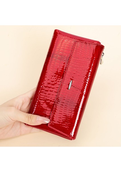 Hakiki Deri, Uzun Cüzdan, Geniş Kapasite, Çoklu Kart Yuvası, Kadın Clutch, Rugan (Yurt Dışından)