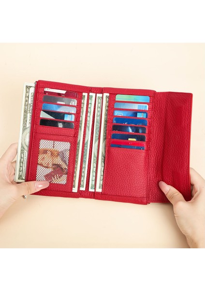 Hakiki Deri, Uzun Cüzdan, Geniş Kapasite, Çoklu Kart Yuvası, Kadın Clutch, Rugan (Yurt Dışından)
