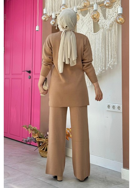 Taş Detaylı Tunik ve Pantolon Ikili Triko Takım 2-1545 Vizon fiyatları