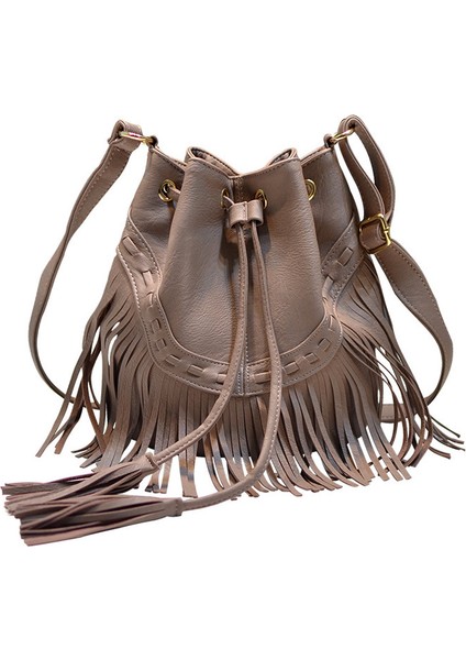 Kadın Çantası Ipli Püsküllü Kova Çanta Omuz Crossbody Çanta (Yurt Dışından)