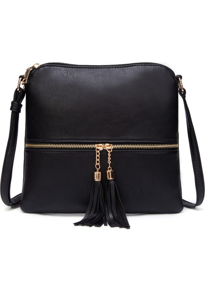 Kadın Çantası Retro Püsküllü Fermuarlı Crossbody Çanta Omuz Çantası (Yurt Dışından)