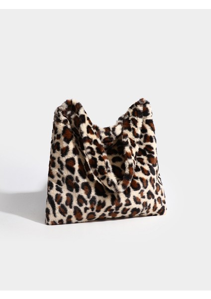 Leopar Desenli Peluş Büyük Kapasiteli Kadın Omuz Çantası Çantası (Yurt Dışından) fiyatları