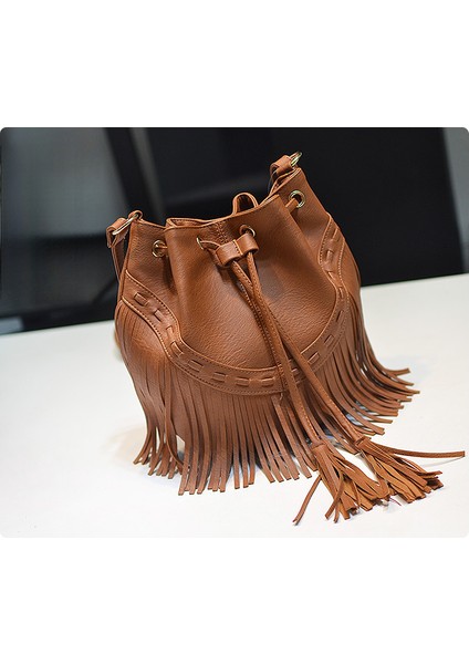 Kadın Çantası Ipli Püsküllü Kova Çanta Omuz Crossbody Çanta (Yurt Dışından) fiyatları