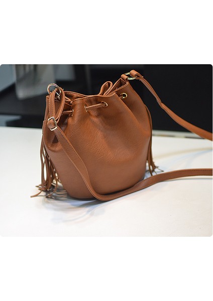 Kadın Çantası Ipli Püsküllü Kova Çanta Omuz Crossbody Çanta (Yurt Dışından) modelleri