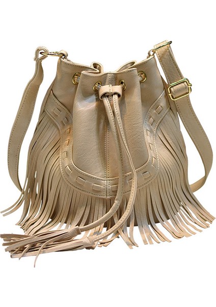 Kadın Çantası Ipli Püsküllü Kova Çanta Omuz Crossbody Çanta (Yurt Dışından)