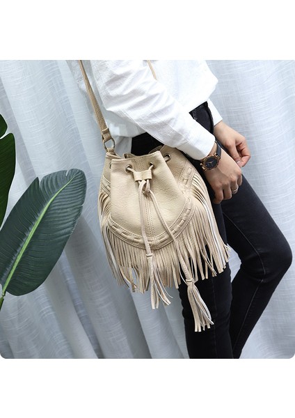 Kadın Çantası Ipli Püsküllü Kova Çanta Omuz Crossbody Çanta (Yurt Dışından) modelleri