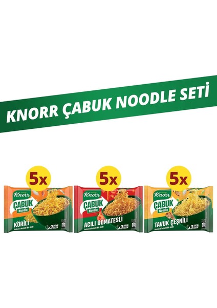 Çabuk Noodle Seti Körili Noodle 66G X5 + Tavuk Çeşnili Noodle 66G X5 + Acılı Domates Noodle 67G X5