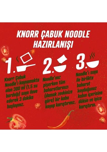 Çabuk Noodle Seti Körili Noodle 66G X5 + Tavuk Çeşnili Noodle 66G X5 + Acılı Domates Noodle 67G X5