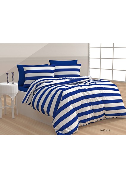 Evimce Linens Blue-White Lines Çift Kişilik  Nevresim Seti