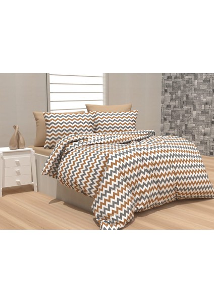 Evimce Linens Cappuccino Zigzag Çift Kişilik  Nevresim Seti