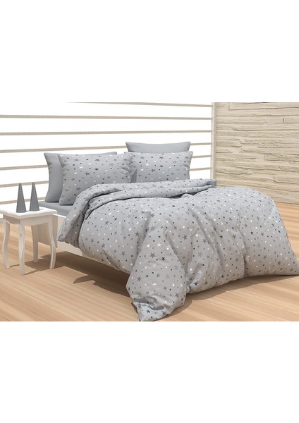 Evimce Linens Gri Piti Yıldızlar Çift Kişilik  Nevresim Seti