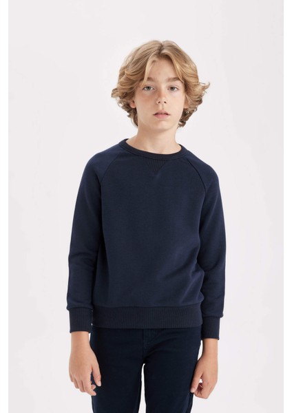 Erkek Çocuk Lacivert Bisiklet Yaka Pamuklu Basic Düz Okul Sweatshirt A4246A824AU