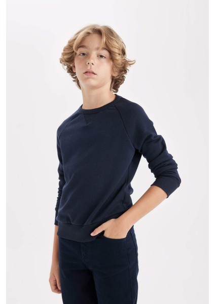 Erkek Çocuk Lacivert Bisiklet Yaka Pamuklu Basic Düz Okul Sweatshirt A4246A824AU modelleri