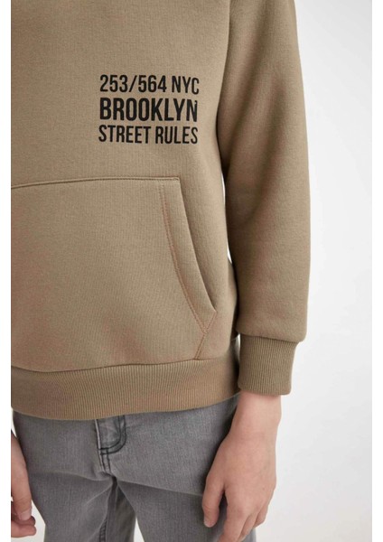 Erkek Çocuk Cepli Yazı Baskılı Kapüşonlu Kalın Okul Sweatshirt C7567A824WN
