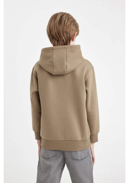 Erkek Çocuk Cepli Yazı Baskılı Kapüşonlu Kalın Okul Sweatshirt C7567A824WN