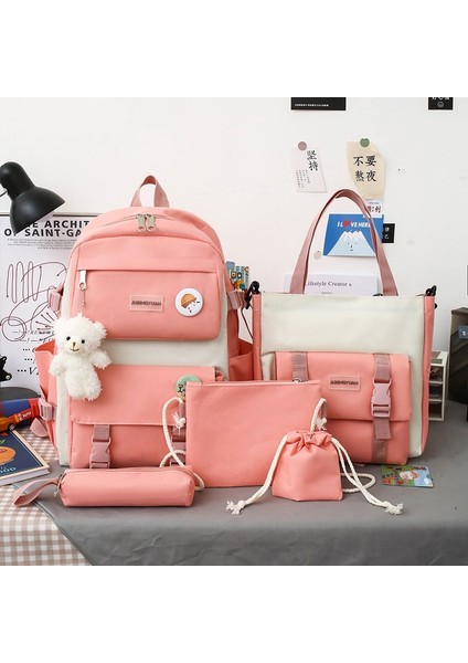 Kızlar Için Yeni 5 Parçalı Okul Çantası Seti, Kore Versiyonu, Ilkokul Öğrencileri, Ortaokul Öğrencileri, Lise Öğrencileri, Büyük Kapasiteli, Küçük, Yeni ve Şık Sırt Çantası (Yurt Dışından)
