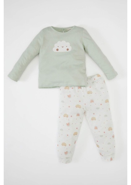 Kız Bebek Pijama Takımı Gökkuşağı Baskılı Uzun Kollu Üst Uzun Alt D1794A524AU