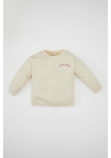 Kız Bebek Bisiklet Yaka Yazı Baskılı Sweatshirt D0740A524AU