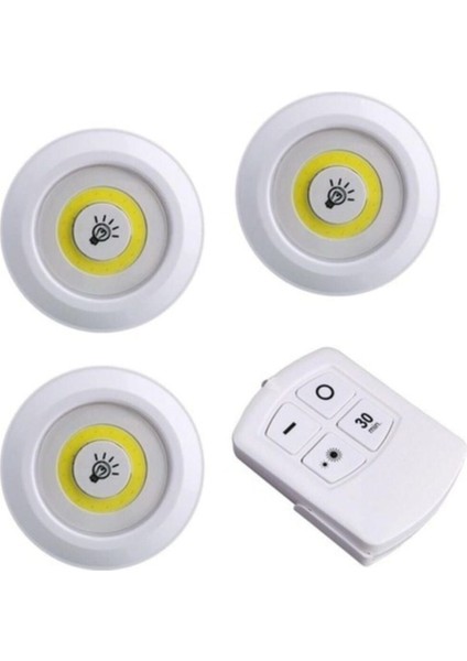 Beyaz 3 Adet Kumandalı Cob Ledli Spot Lamba LED Dolapiçi Gece Lambası NOCOLOR-0B502C98