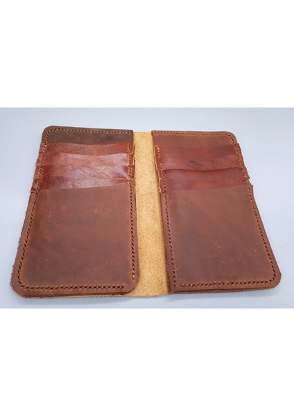 Hakiki Deri Tamamen El Emeği Unisex 8 Kart 2 Banknot Alanı Cüzdan 8,5X15CM Kapalı Hali Um2