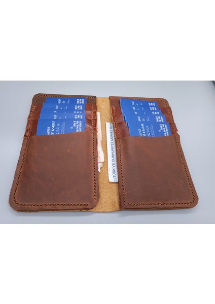 Hakiki Deri Tamamen El Emeği Unisex 8 Kart 2 Banknot Alanı Cüzdan 8,5X15CM Kapalı Hali Um2