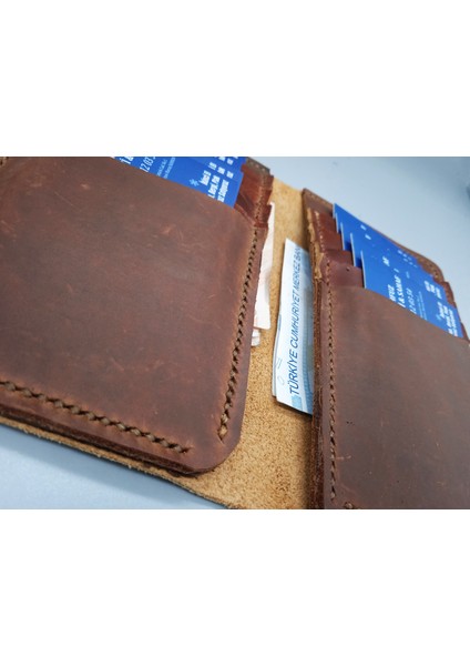 Hakiki Deri Tamamen El Emeği Unisex 8 Kart 2 Banknot Alanı Cüzdan 8,5X15CM Kapalı Hali Um2