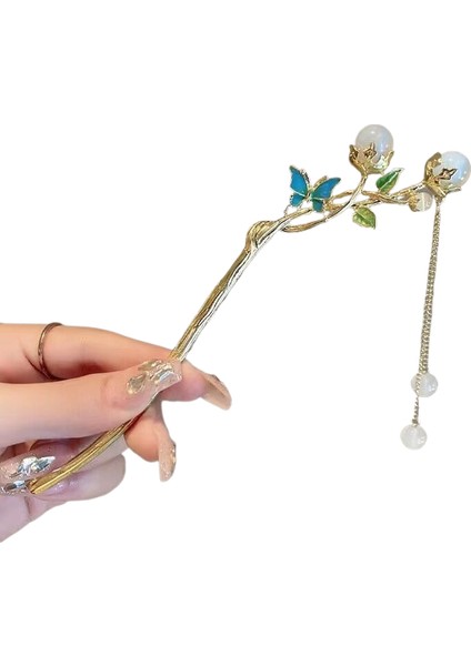 Antika Moda, Çiçek Saç Tokası, Püskül, Inci, Hanfu Cheongsam, Saç Tokası, Yüksek Dereceli Retro Adım, Kelebek Saç Tokası (Yurt Dışından)