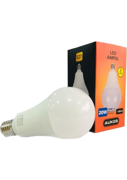 E27 20W Beyaz LED Ampul 26 x 32 Plastik Kablosuz -Şarj Edilebilir Beyaz