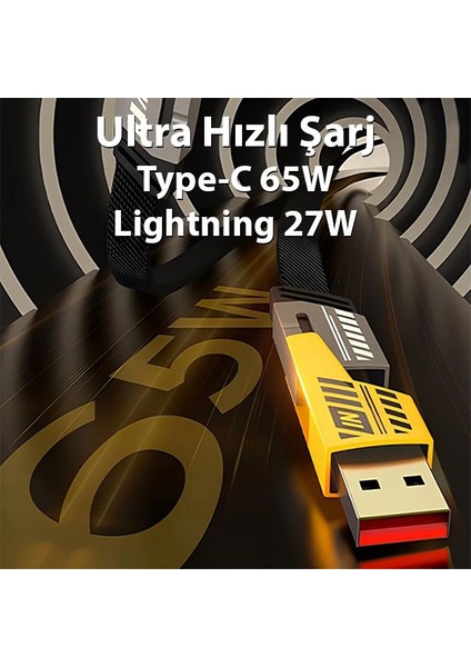 Tüm Telefonlara Uyumlu 4in1 27W+65W Şarj Kablosu Type-C To USB Type-C To Lightning Şarj Kablo